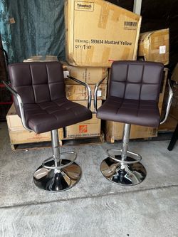 Alden Design Height Adjustable Modern Faux Leather Bar Stools Swivel Chairs, Set of 2, Brown