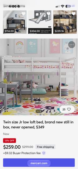 Twin size Jr low loft bed