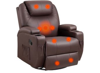 Brown Leather Massage Recliner Chair with Cup Holders