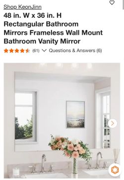 Frameless Rectangular Bathroom Vanity Mirror 48x36