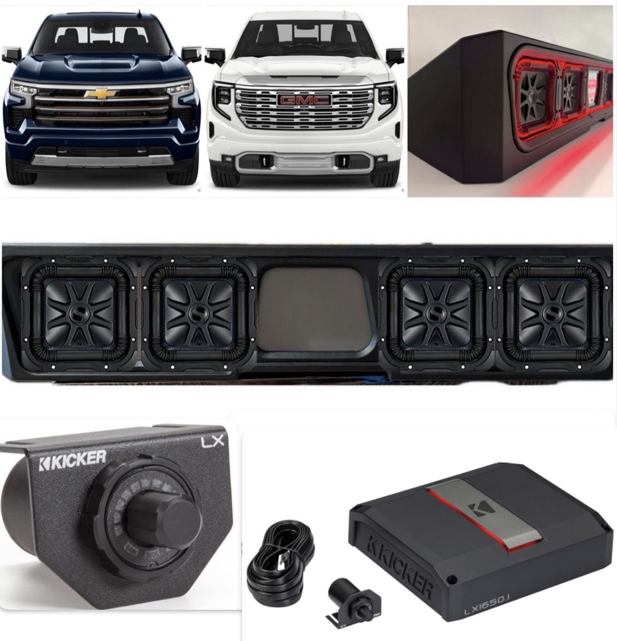 4 KICKER L7s 8” Subwoofers CUSTOM PORTED BOX AMP WIRES INSTALLED SILVERADO OR SIERRA 2019-2026