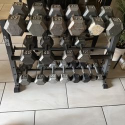 Dumbbells weights 5-65lbs plus rack 656lbs total