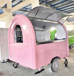 Customized Pink Food Trailer Vending Cart Mini Mobile Ideal for Business.