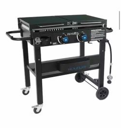 Razor 2 Burner Propane Griddle with Foldable Side Shelves in Black with Condiment Tray