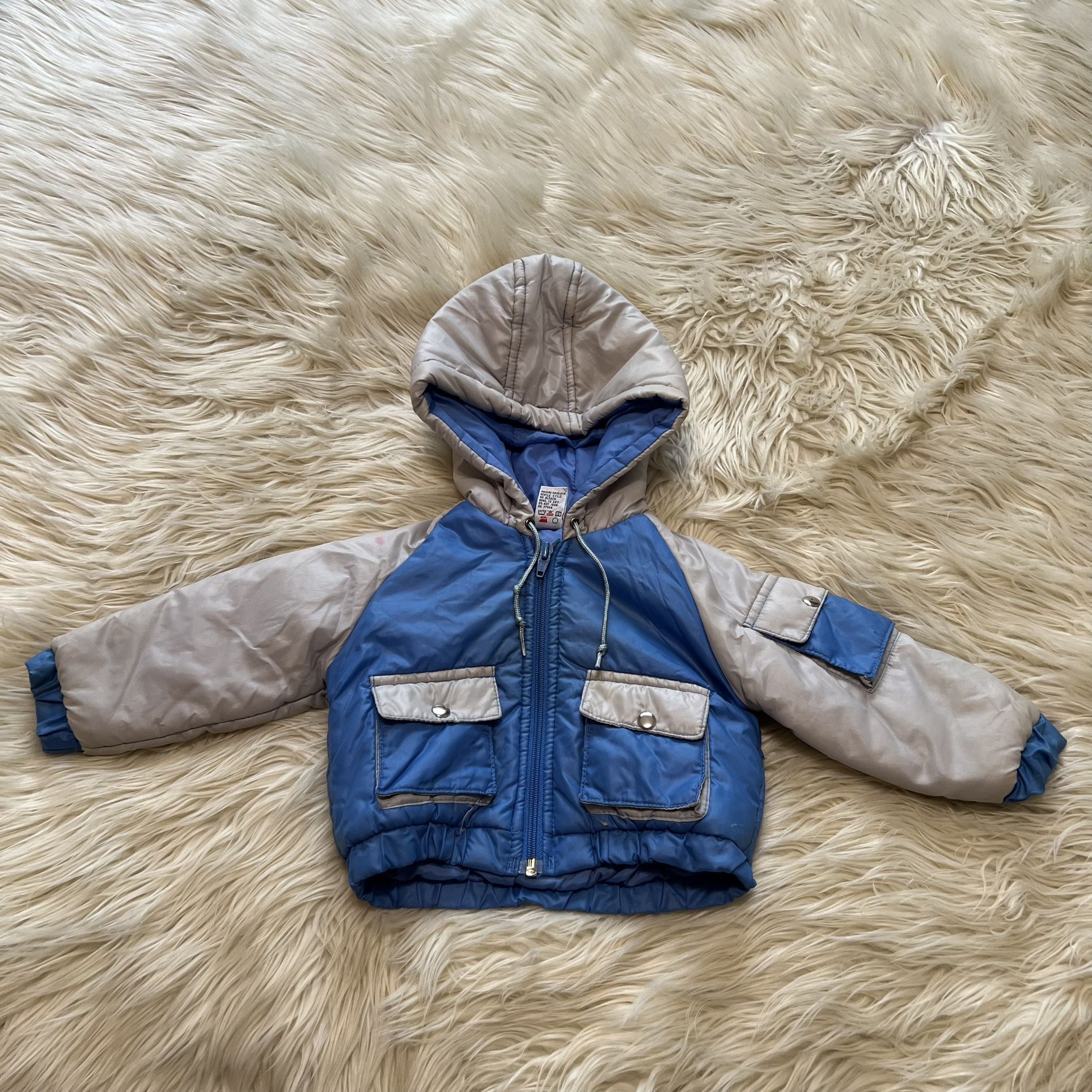 Vintage 80s Sears Retro Puffy Jacket Hooded Zip Pockets Baby 12 Months 20-25 lb
