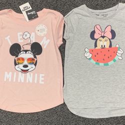 Two new Mickey and Minnie Mouse girls size 5 shirts - one has tags and the other does not 
