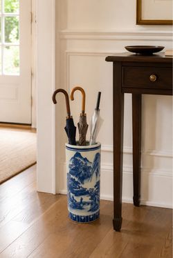 Antique Blue and White Porcelain Umbrella Stand