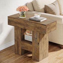 Tribesigns Narrow End Table Farmhouse Sofa Side Table with 2 Tiers Storage Shelf and Heavy Duty Base for Living Room