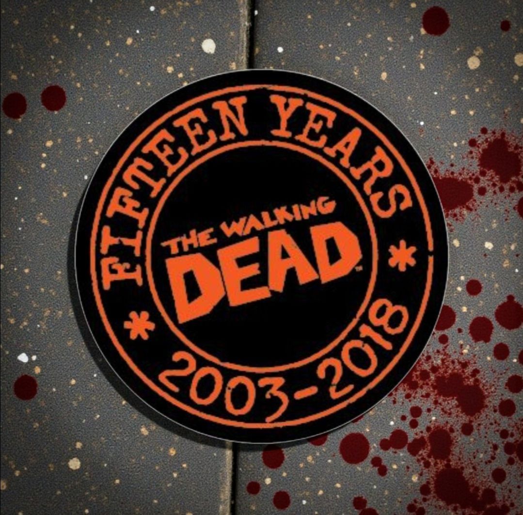 The Walking Dead Comics 15th Anniversary NYCC Comic Con 2018 Exclusive Promo Pin 1". This is a collectible pin commemorating the 15th anniversary of T