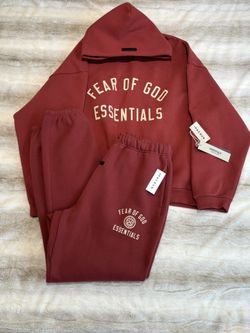 Essentials Fear Of God Crimson Hoodie and Jogger Set