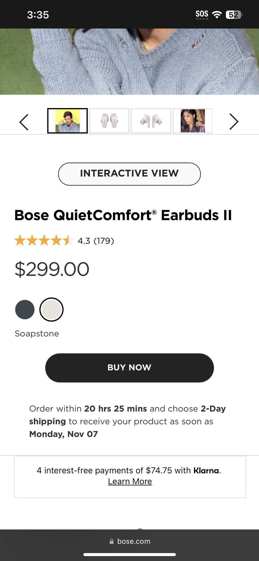 BRAND NEW—BOSE QUIETCOMFORT II NOISE CANCELLING EARBUDS— NEVER OPENED— SAVE OVER $70