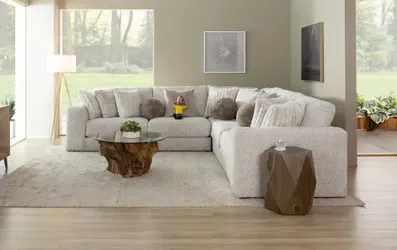Posh Beige 134'' 5 Piece Modular Sectional with 2 Armless Chairs