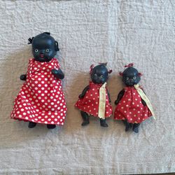 3 Black Bisque Baby Dolls Japan Big Sister and two Little Sisters All Original 1920s WOW!