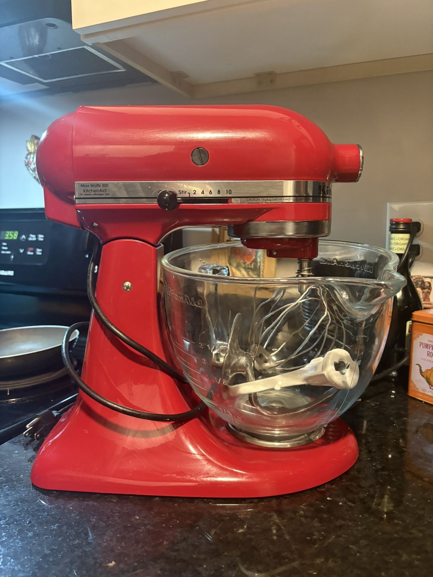 KitchenAid 5-Quart Stand Mixer Glass Bowl Candy Apple Red with 3 mixers