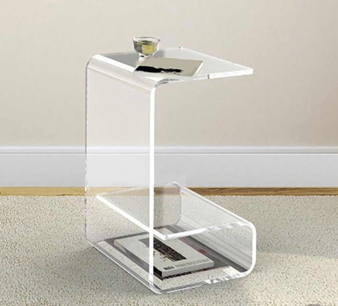 Modern Clear Acrylic End Table With Storage C-Shaped Side Table