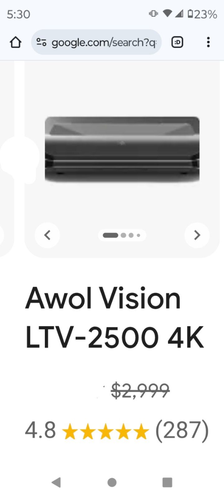 Projector Laser, Ultra Short Throw Projector, Brand: AWOL vision LTV-2500 4K Triple Laser 3D ready and more. Brand New Open Box...