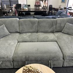 Double Storage Chaise Sleeper Sofa Sectional With Pull Out Bed 