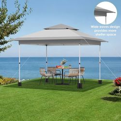 12X12 Pop Up Canopy Tent, Camping Shader W/Overhanging Eaves & Sand Bag, Outdoor Gazebo Shelter W/One Push Setup & Wheeled Bag, Height Adjustable, for