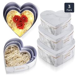  3 Pcs Valentine's Day Heart Shaped Gift Boxes with Lids 100g Shredded Paper Fill Nesting Heart Flower Boxes for Valentine Wedding Birthday Baby Showe