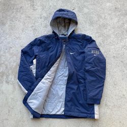 Vintage Y2K Nike Embroidered Navy Blue Hooded Puffer Jacket Size Small