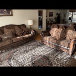 Beautiful Faux Leather And Fabric Couch Set