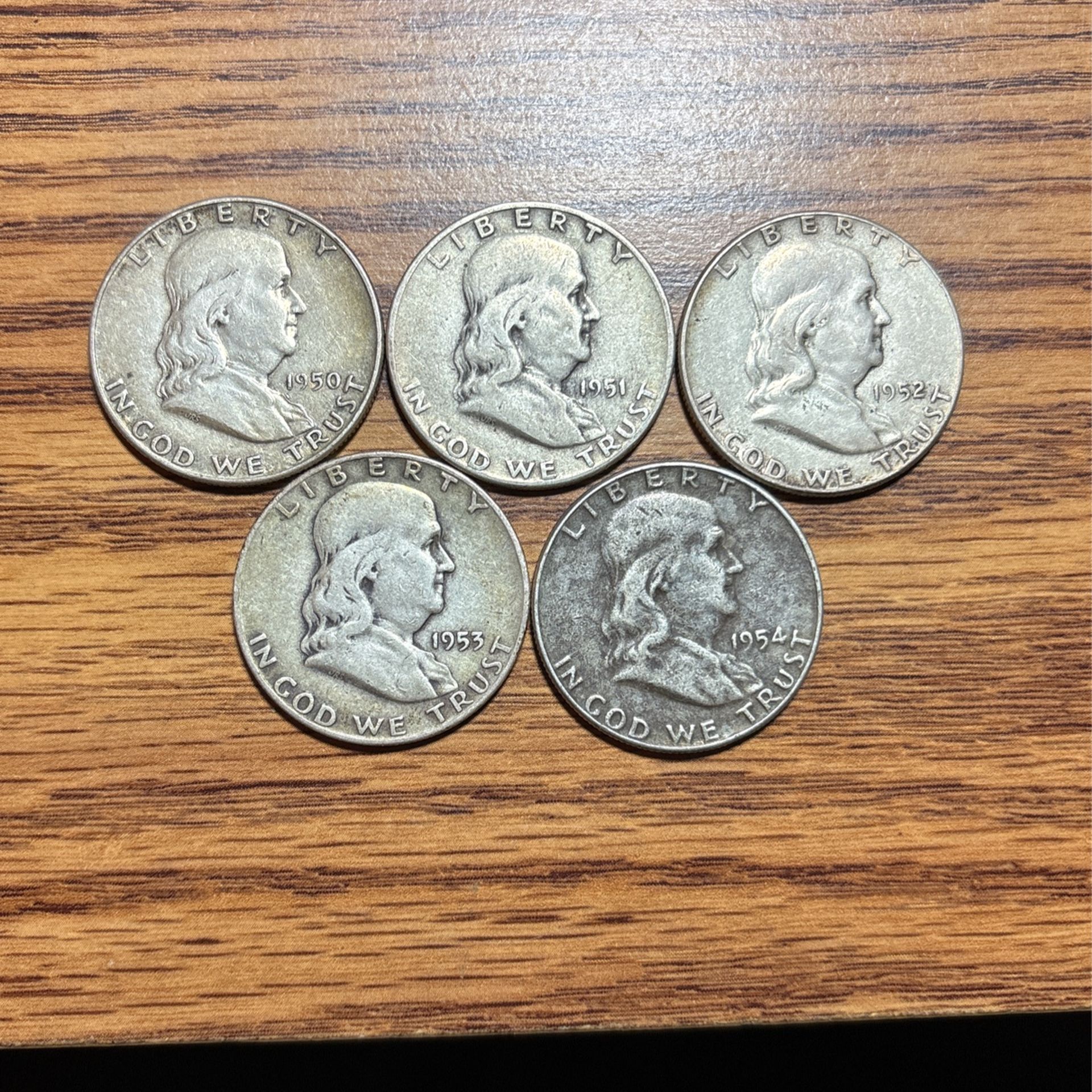 “REDUCED” Ben Franklin Silver Half Dollars 1950, 51, 52, 53, 54