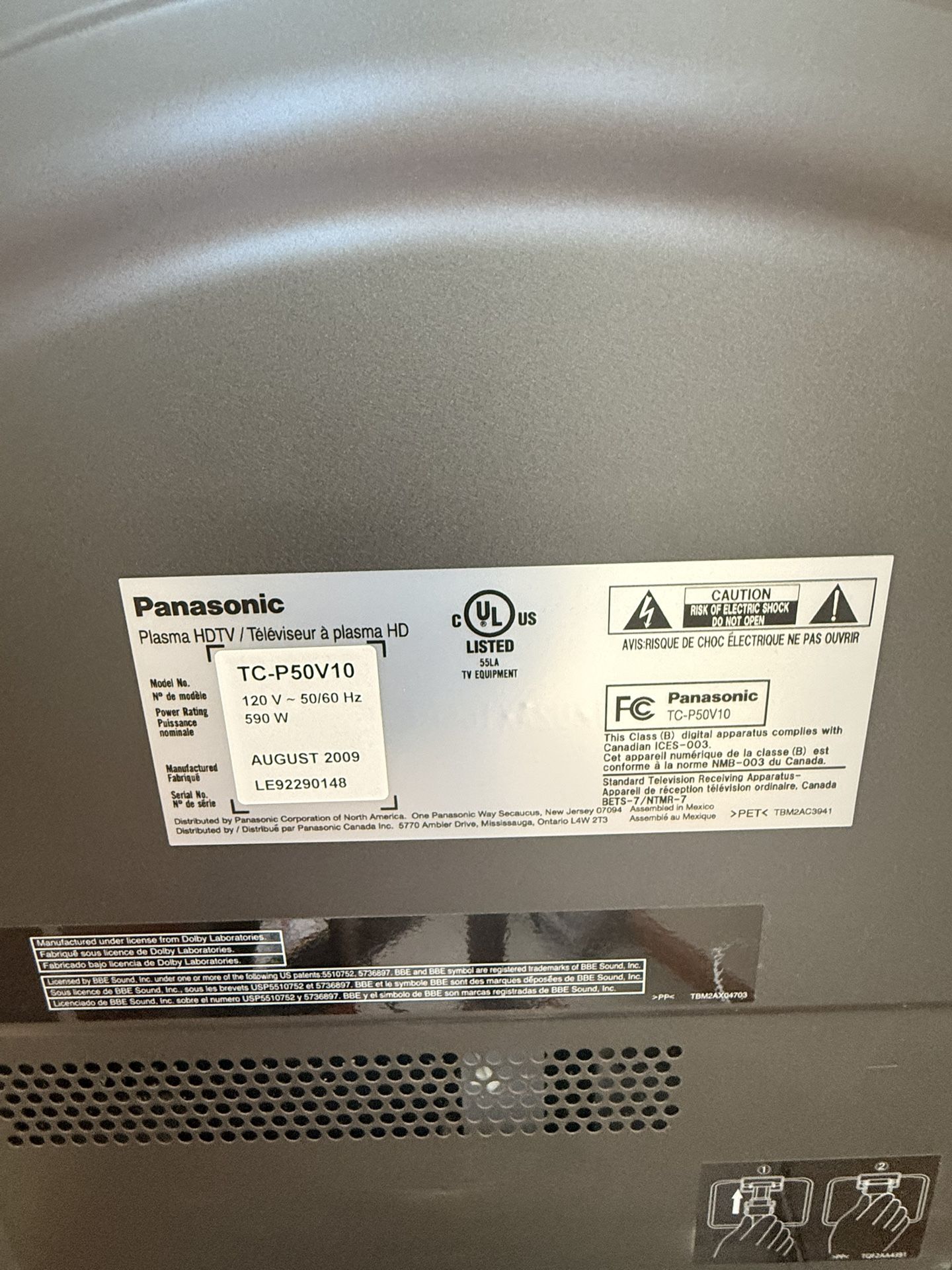 Panasonic 55 Inch Plasma 1080P TV 