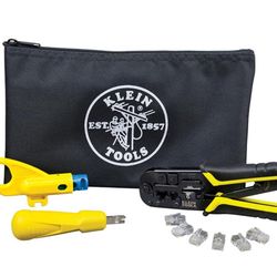 Klein Tools VDV026-212 Coax Installation Kit with Crimp Tool, Cable Cutter, Stripper and F connectors with Storage Bag