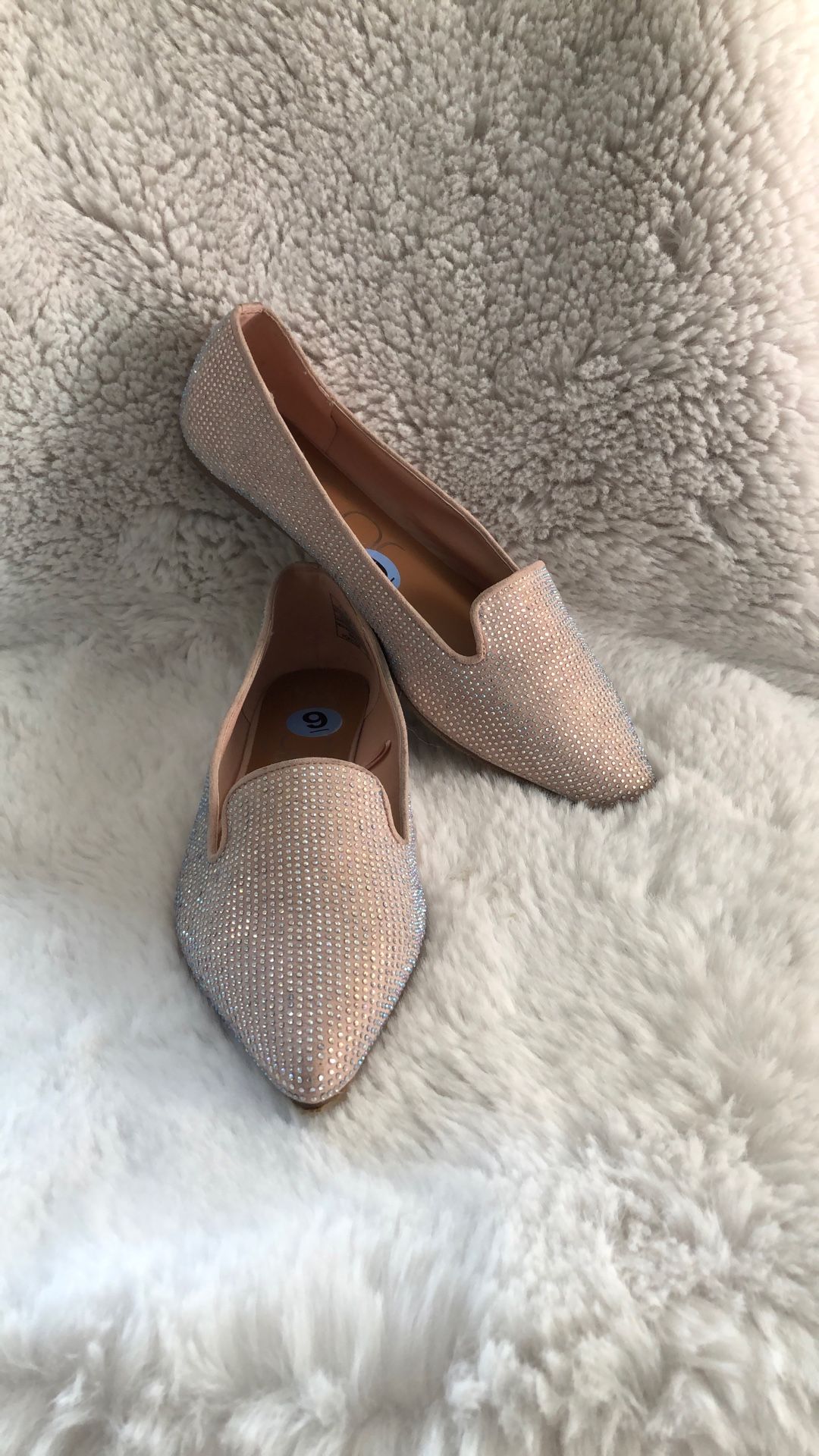 Sugar Pink Bedazzled Pointed-Toe Flats Women’s 9