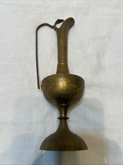 Vintage Brass Pitcher/ewer With Beautiful Etching