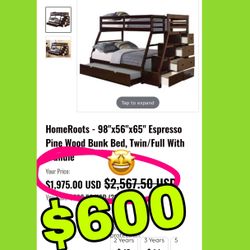 Beautiful New Twin Over Full Bunk Bed W/ Storage Staircase Only $600!!! Original Price $1,975!!!