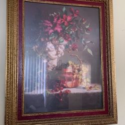 Home Interiors Antique Cherub Angel Floral And Fruit Frame Art Print
