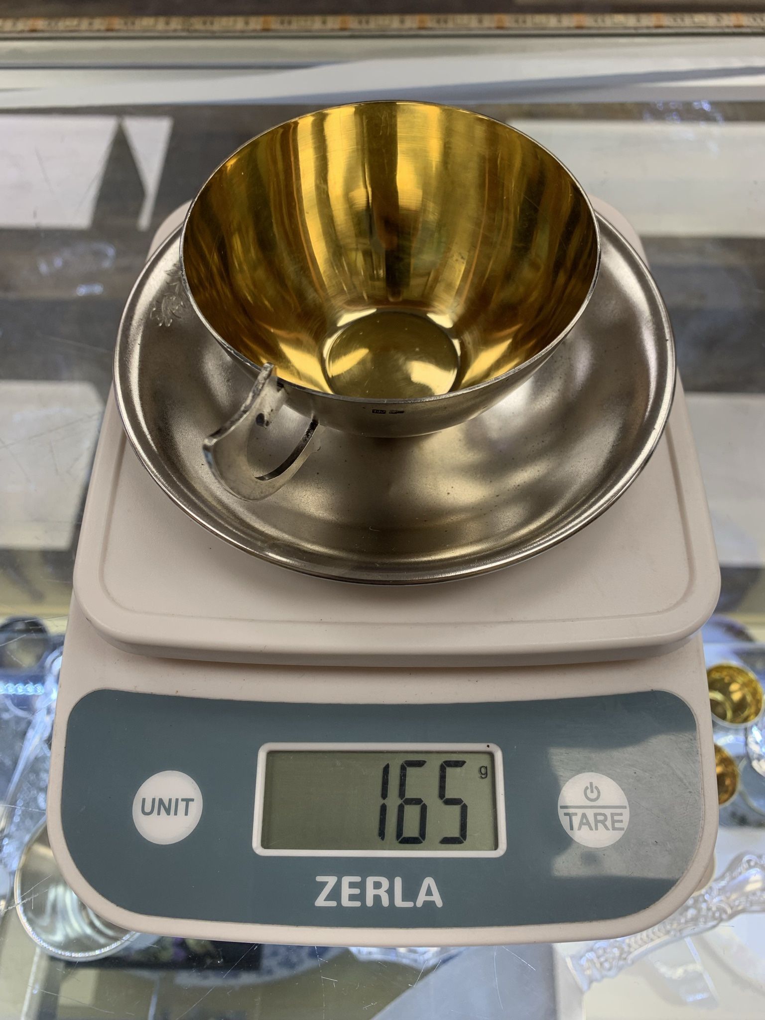 Vintage 1960’ Russian Sterling Silver 875 Cup Plate Gold Wash Tea Set Moscow