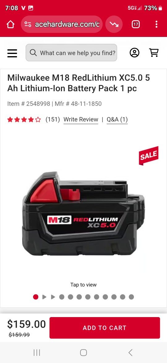 Milwakee18 Red Lithium Xx 5.0 $60 New