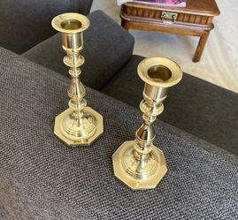Baldwin Brass  Candlesticks with Glass Wax Drip Catchers 