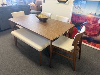 Mid-Century Dining Table Set with Bench