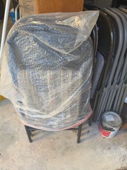 Set of 11 indoor outdoor steel folding chairs, 10 with padding