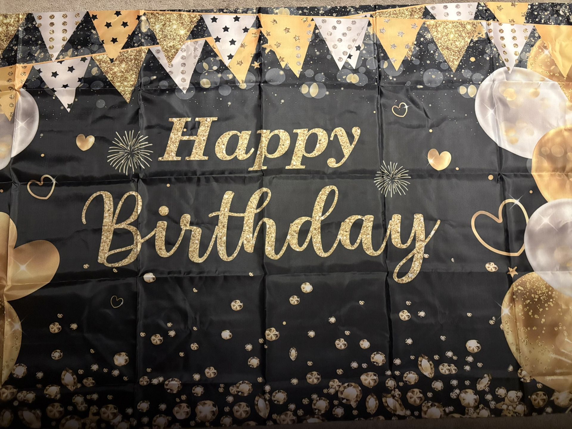 Black and Gold Happy Birthday Backdrop Banner width 72 Inches Height 42 Inches