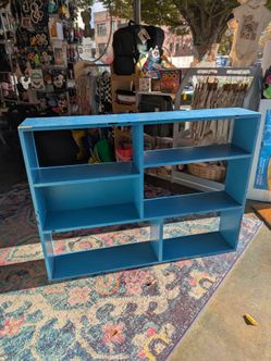 Shelf shelving unit bookshelf bookcase teal blue wood display