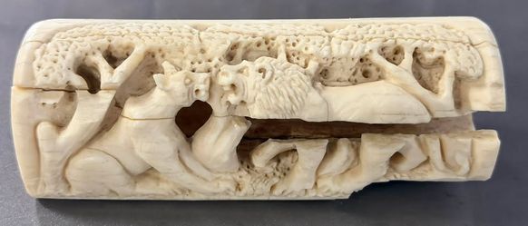 Vintage Authentic African Hand-Carved Lion and Lioness Sculpture