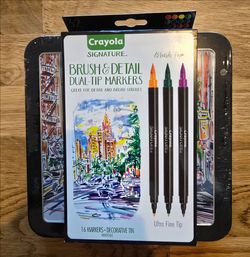 NEW Sealed Crayola Signature Dual-Tip Markers (16ct/32 Colors) w/ Tin