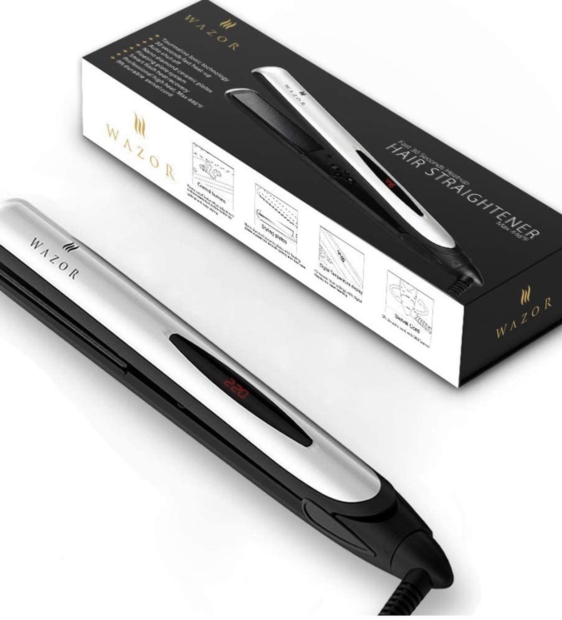 Wazor Hair Straightener, 2 in 1 Flat Iron Professional Ceramic Hair Straightening Iron Instant Heat Up Automatic Shut Off and Digital LCD Display 1 In