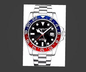 WATCH Stuhrling RARE LUXURY Men's PEPSI style Bracelet / NEW + BOX & ACCES