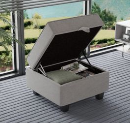25.59-inch Ottoman with Storage,Square Ottoman Bench with Lid Lifting Function,Storage Ottomans for Living Room,Office Room,Light Grey