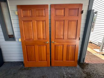 2 x Solid wood 6-panel doors