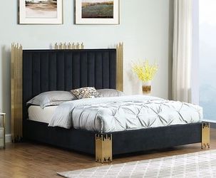 King Black Velvet platform bed