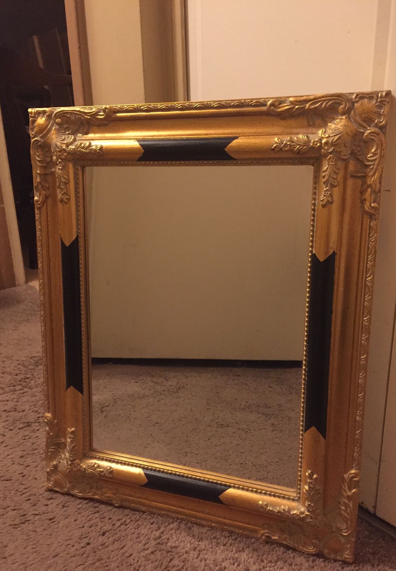 Gold Framed Wall Mirror w/Black Accents