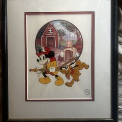 MICKEY MOUSE "AMERICAN HEROES" LE PRODUCTION CEL FT FIREMAN MICKEY AND PLUTO