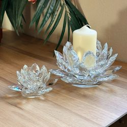 Shannon by Godinger Crystal Lotus Candle Holder Set • Pillar & Taper/Votive