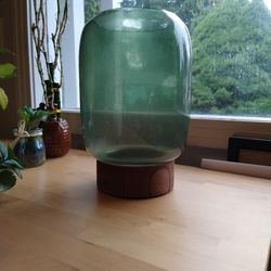 Green Glass And Wood Hurricane Glass Vase Large